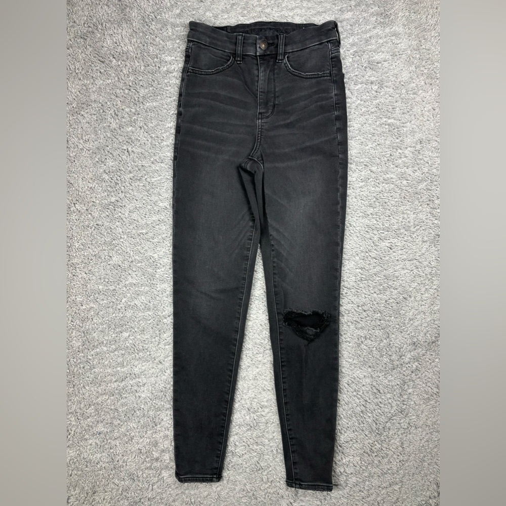 American Eagle Jeans Womens 2 Curvy Super High Rise Jegging Stretch Holes Grunge